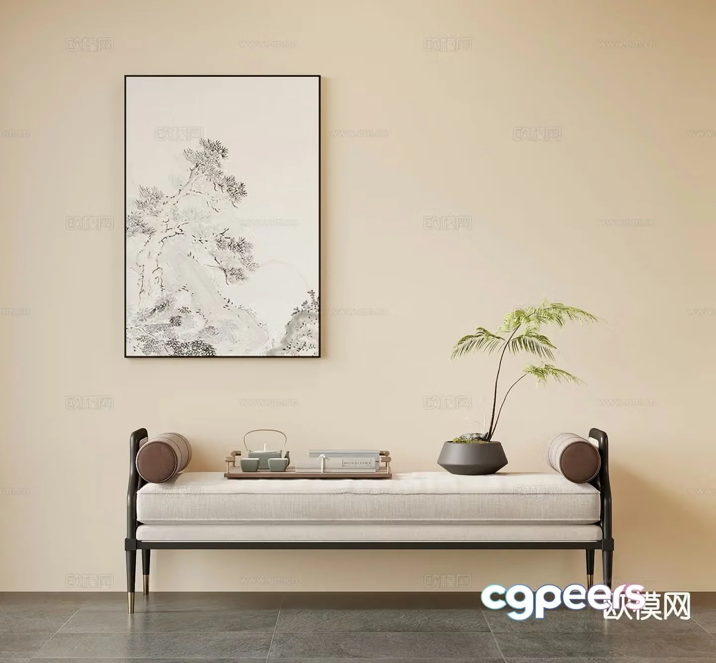 New Chinese footrest bedside stool 3D model