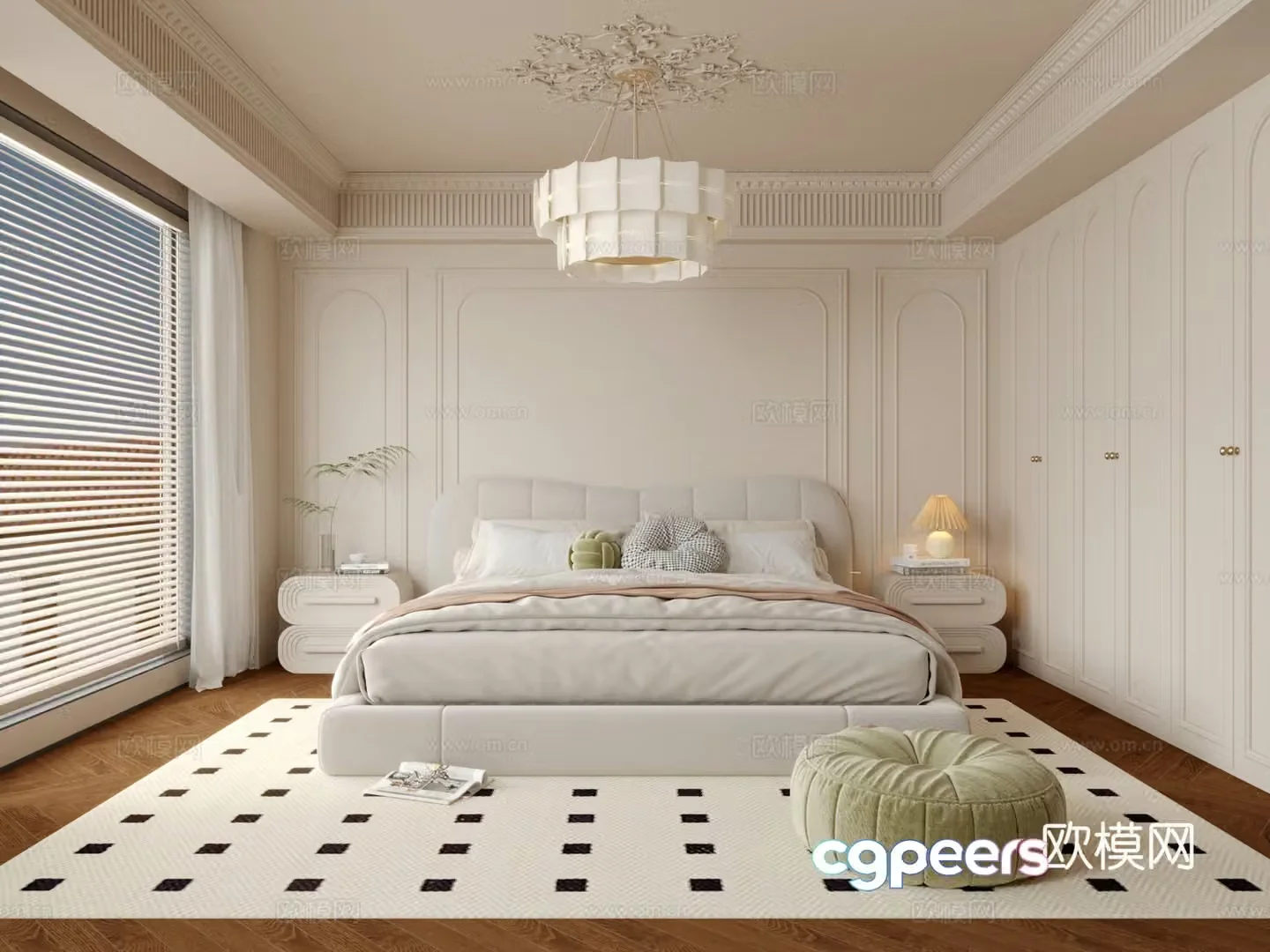 French creamy bedroom 3d model