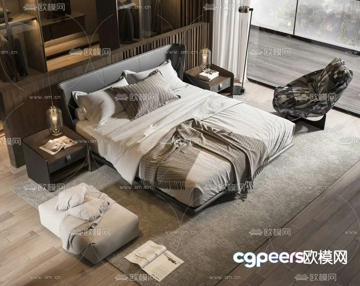 Modern double bed 3d model