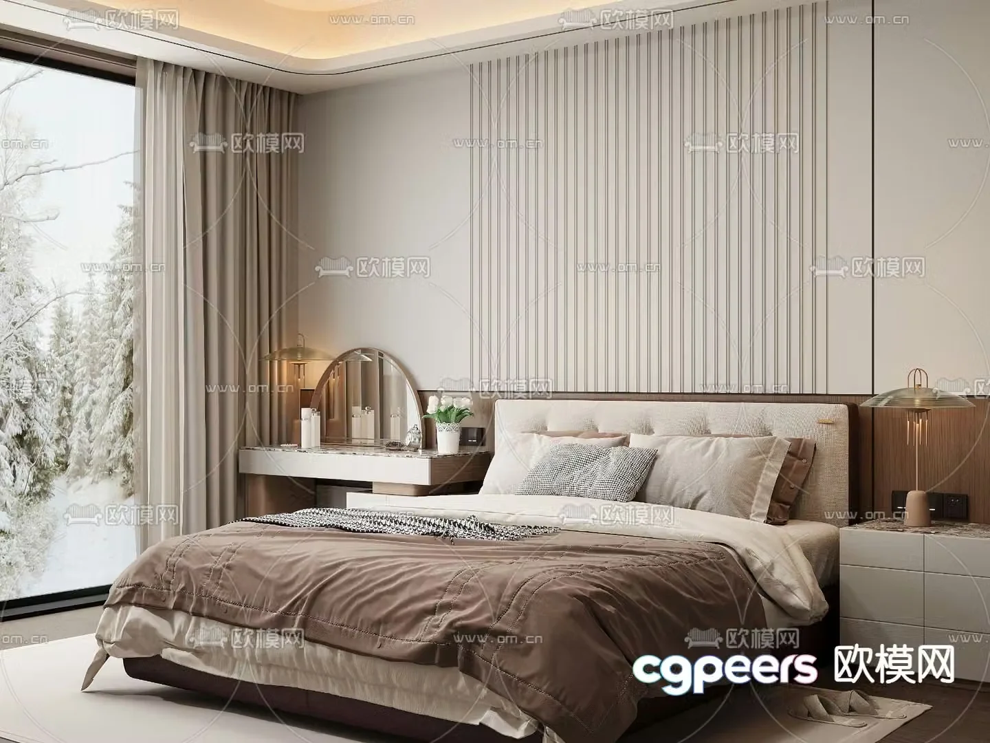 Light luxury double bed 3D model