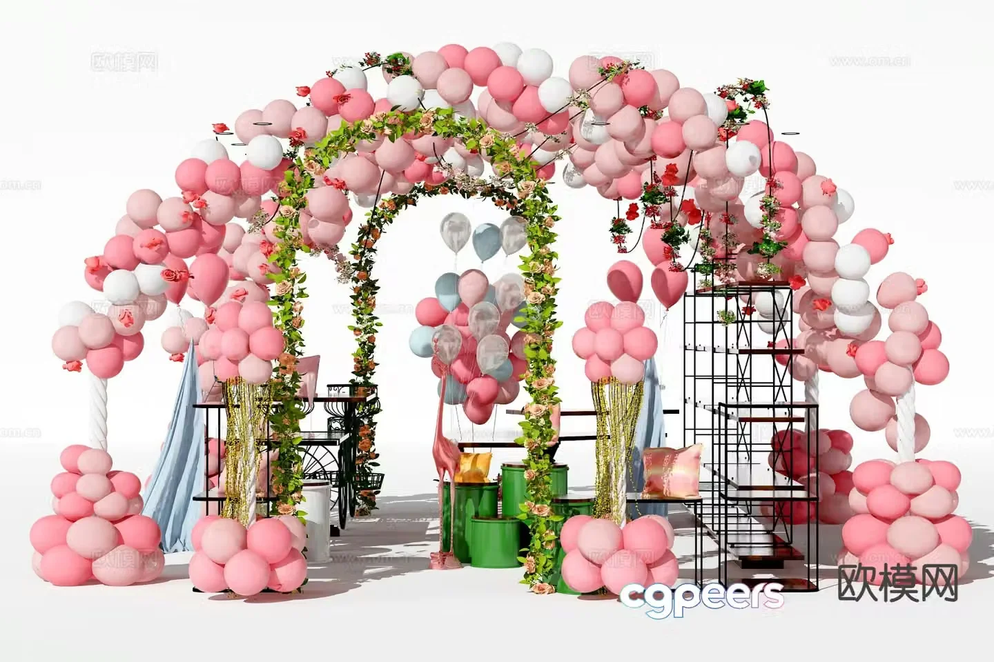 Modern balloon arch presentation wedding scene presentation 3d model