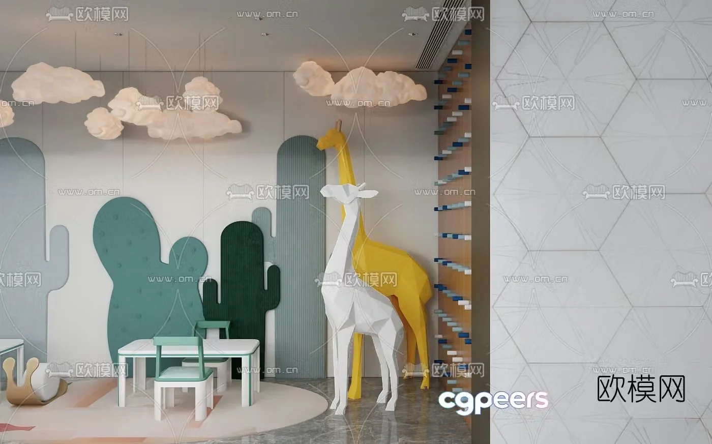 Modern giraffe sculpture children’s table and chair 3d model