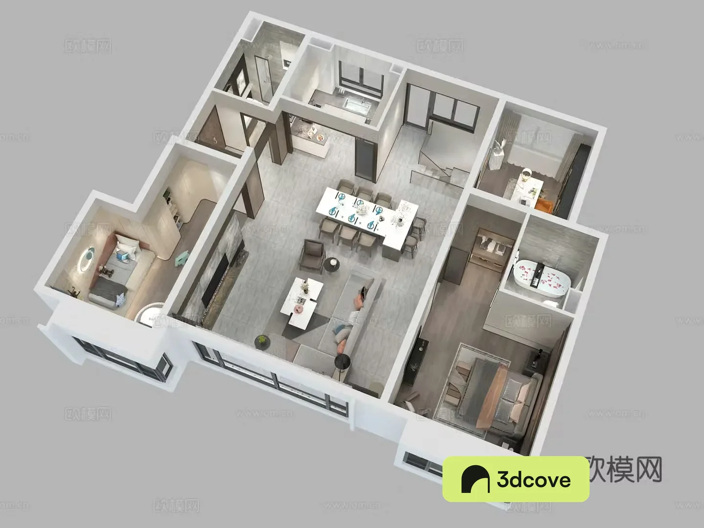 Aerial view 3D model of home decoration model room