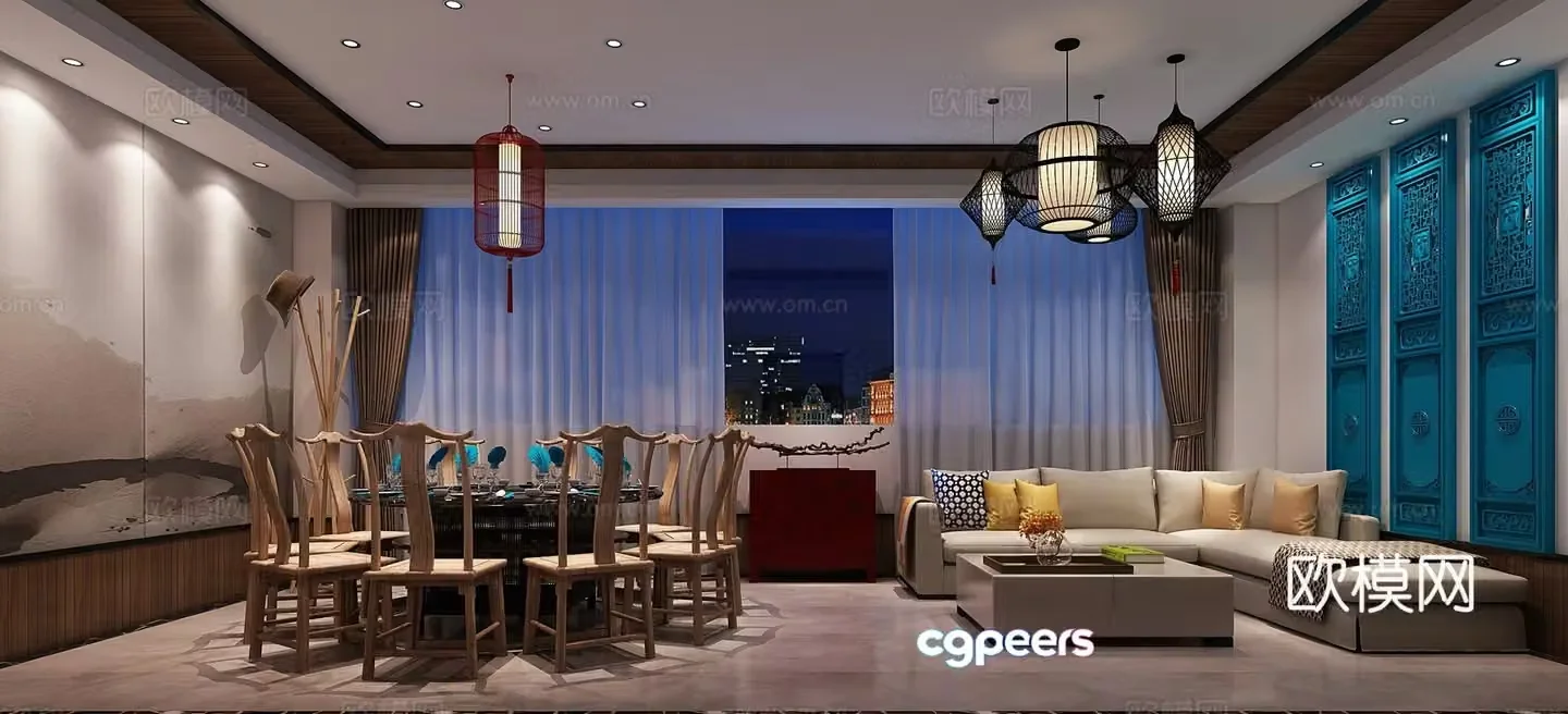 New Chinese style hotpot restaurant private room 3D model
