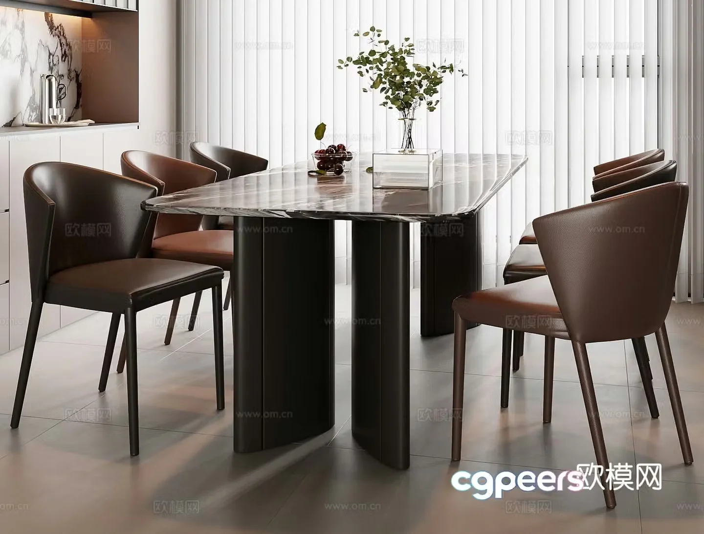 Italian dining table and chairs 3d model