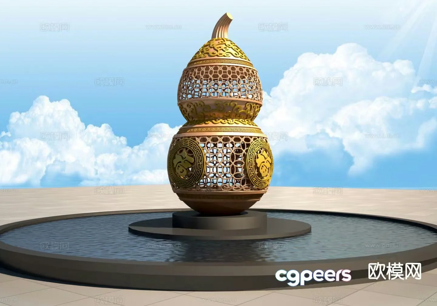New Chinese style gourd sculpture urban sculpture 3d model