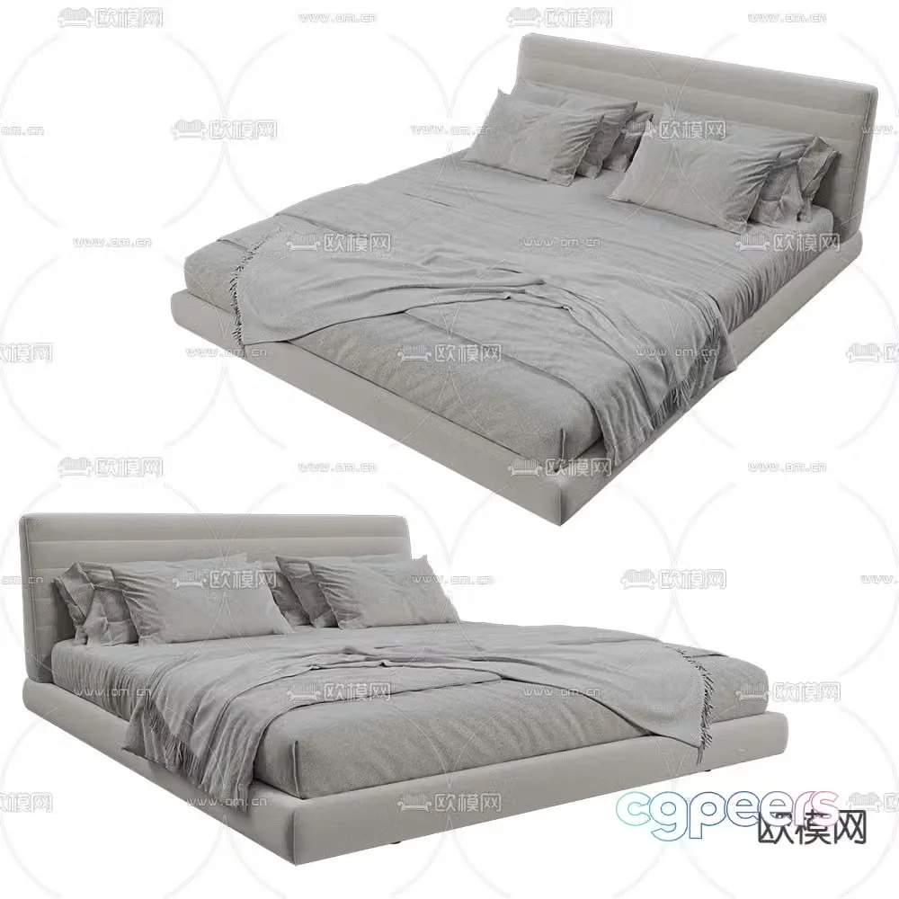 Beds one modern double bed 3d model