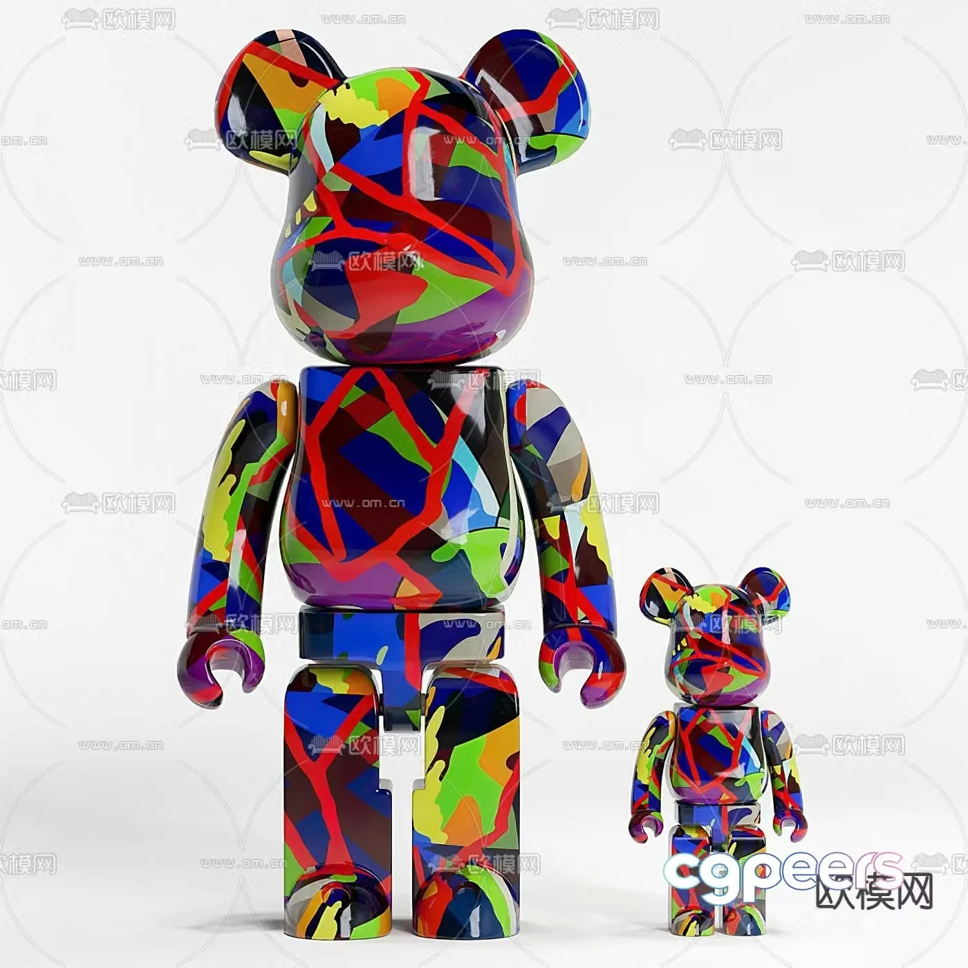 Modern clay painted violent bear toy 3d model