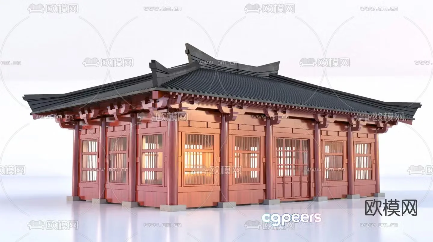 Chinese ancient building front hall and wing room 3D model