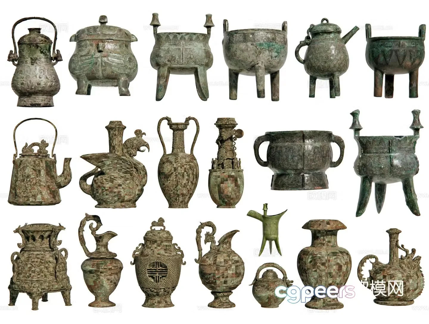 Chinese bronze ware cultural relics and antiques bronze tripods ancient bronze pots jar utensils museum ornaments 3D model