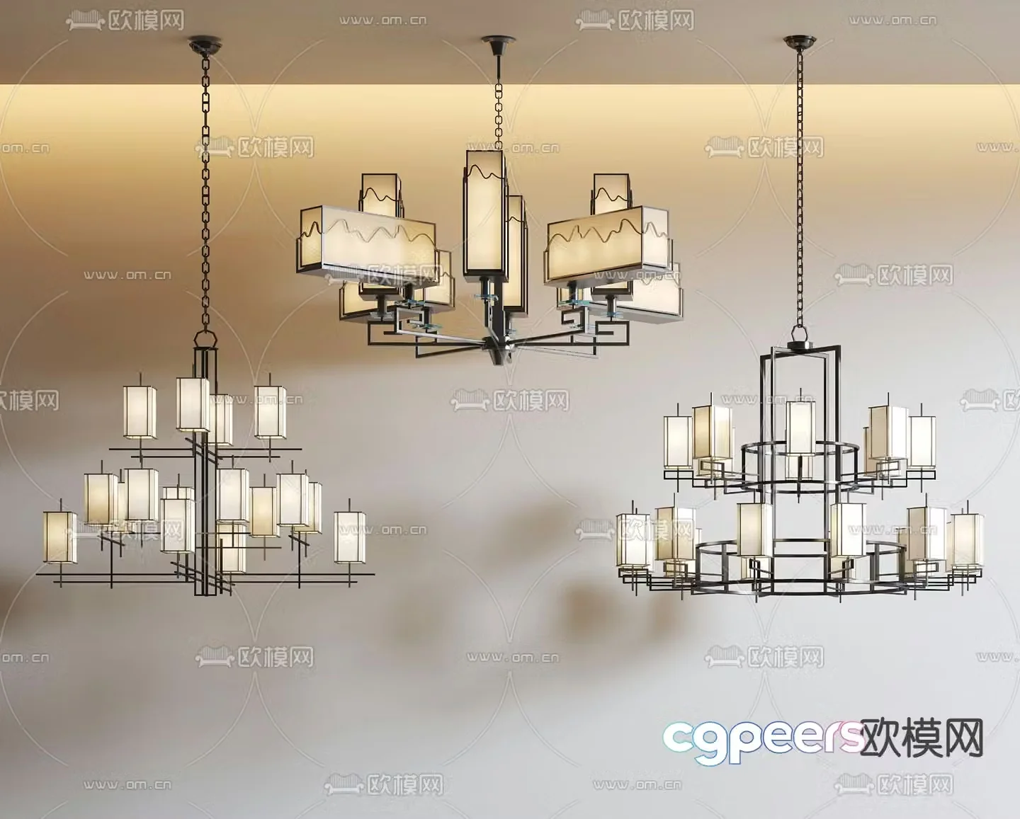 New Chinese style metal chandelier 3d model