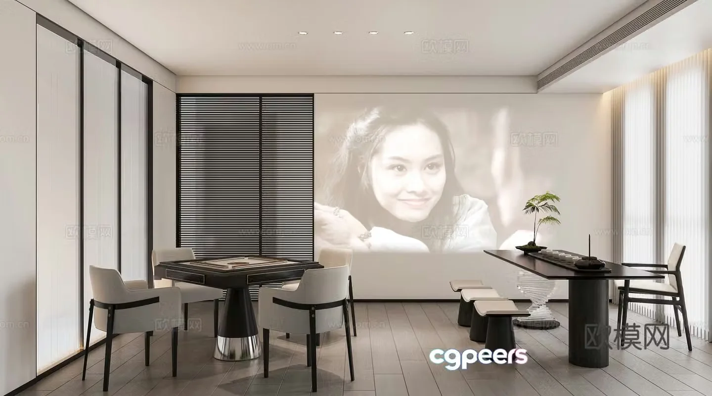 Modern tea room audio and video room chess and card room 3d model