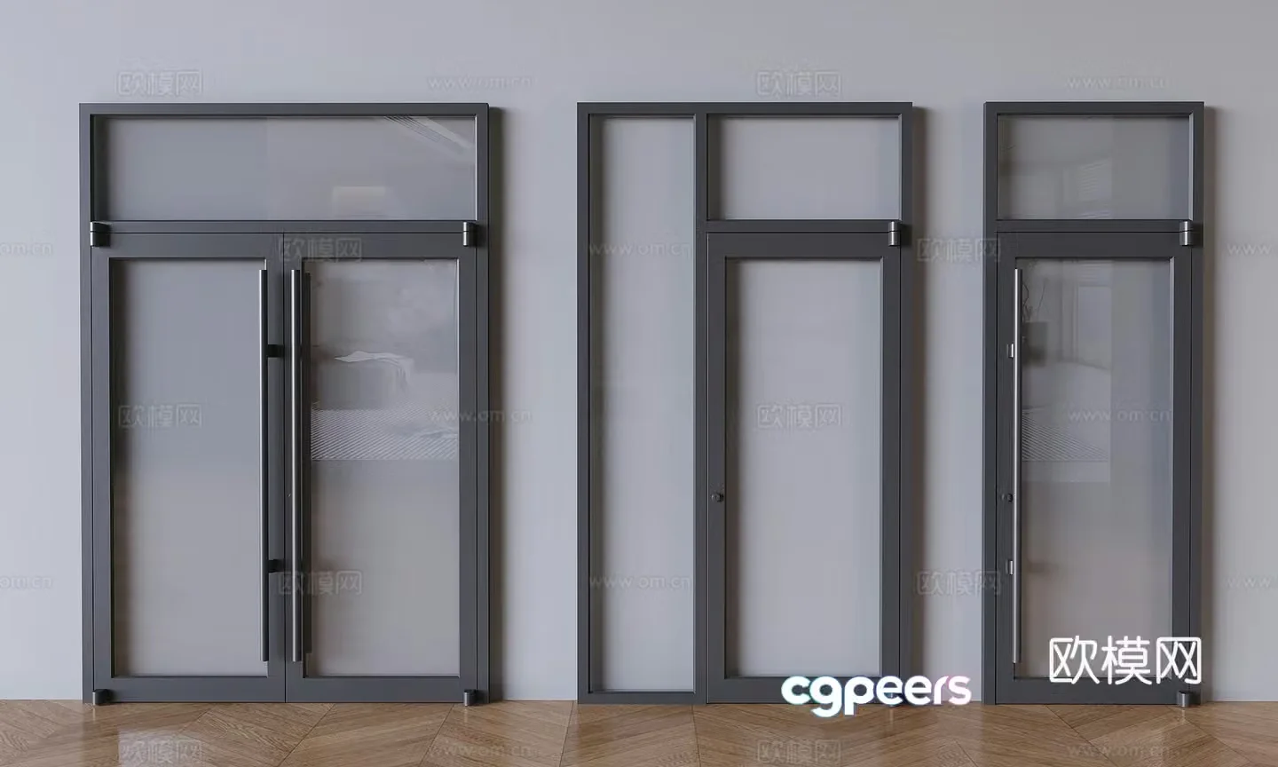 Shop glass swing doors Office glass double-open doors Glass single-open doors 3D model