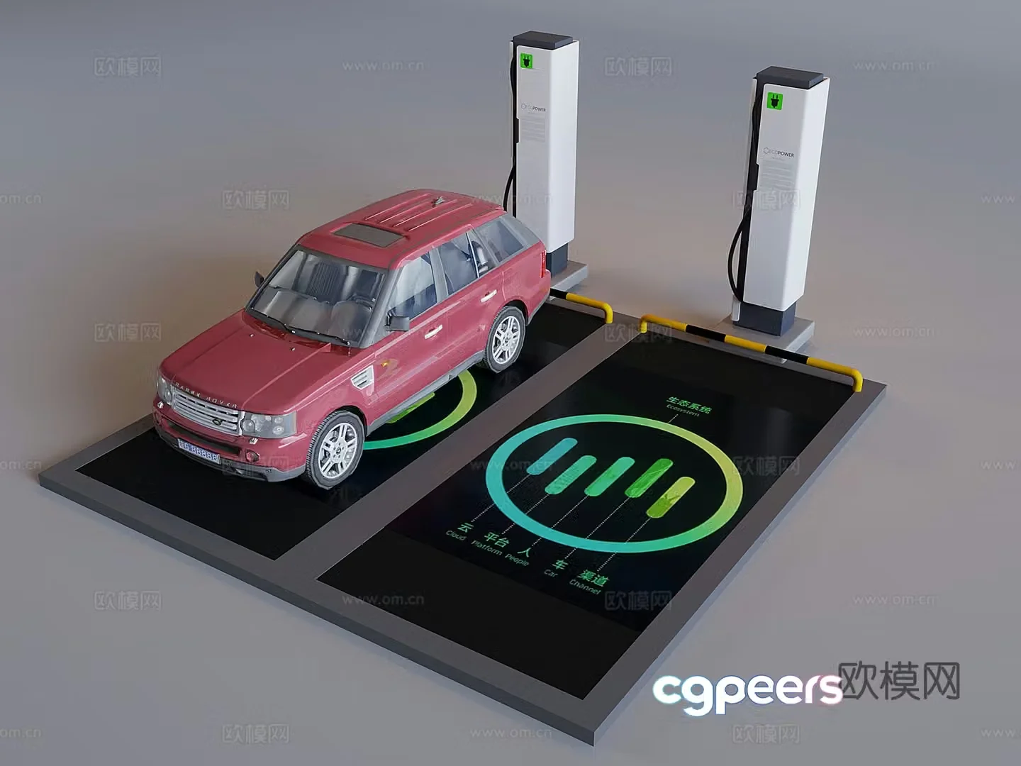 New energy vehicle charging station parking space charging pile outdoor parking lot limit pole 3D model