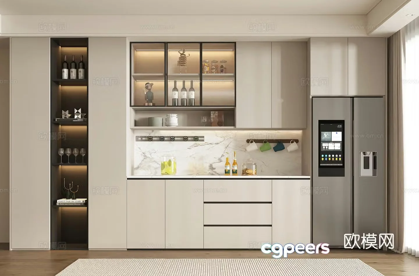 Modern wine cabinet sideboard decorative cabinet refrigerator wine cabinet semi-open 3D model