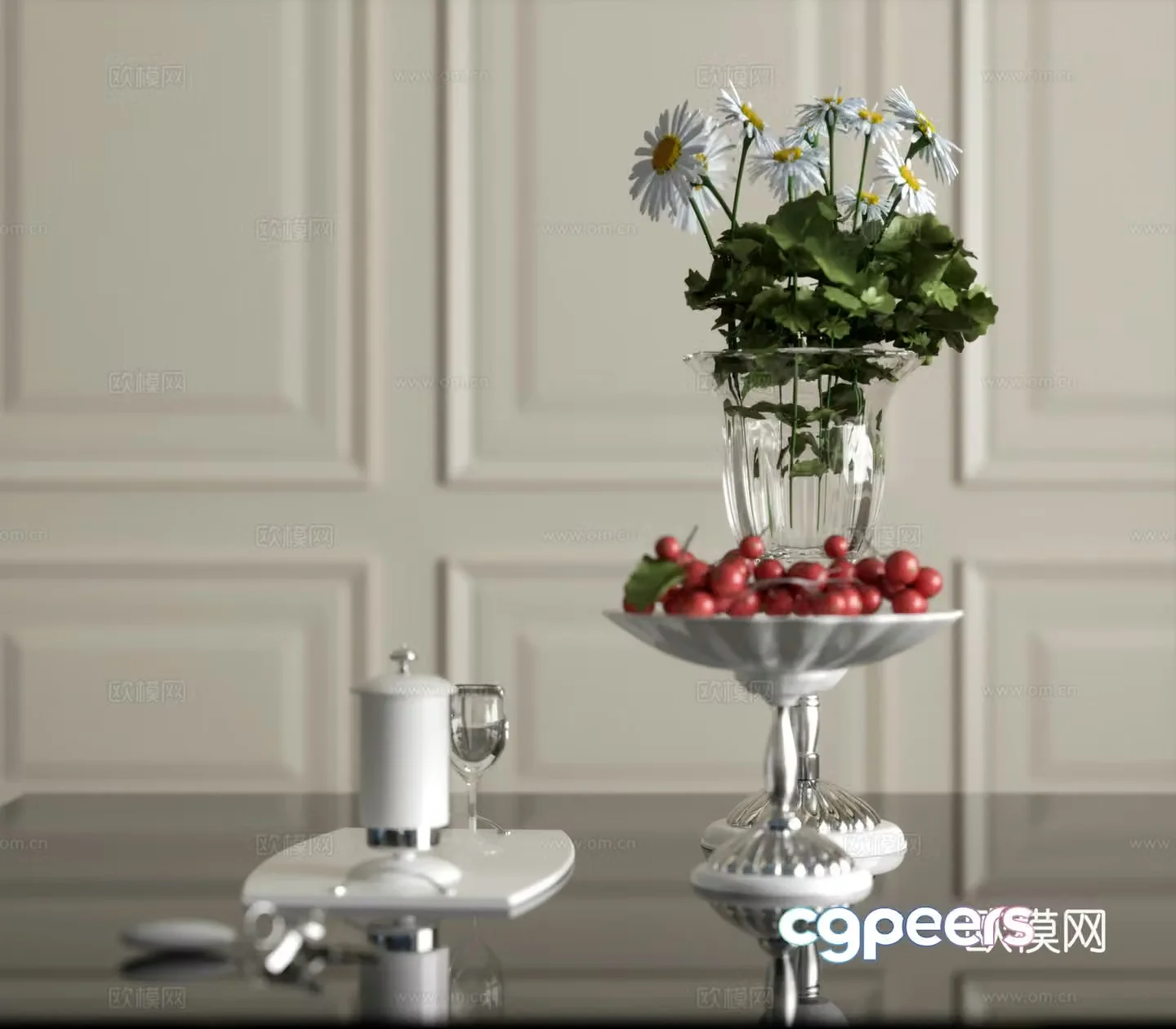 American coffee table decoration fruit pot flower arrangement flower art tea set 3D model