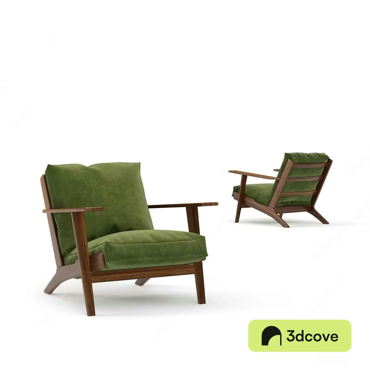 Wooden Armchair With Green Cushions