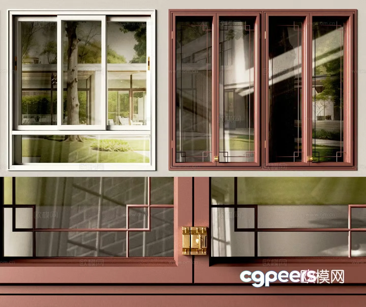 New Chinese style window frame window sliding window 3D model