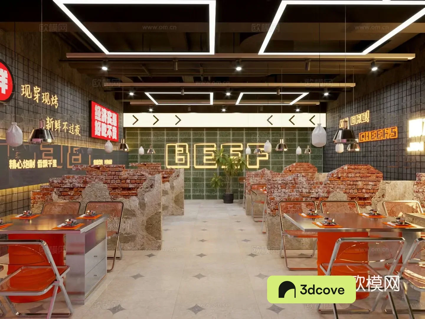 Modern barbecue shop Korean barbecue shop Dining table and chair combination Card holder