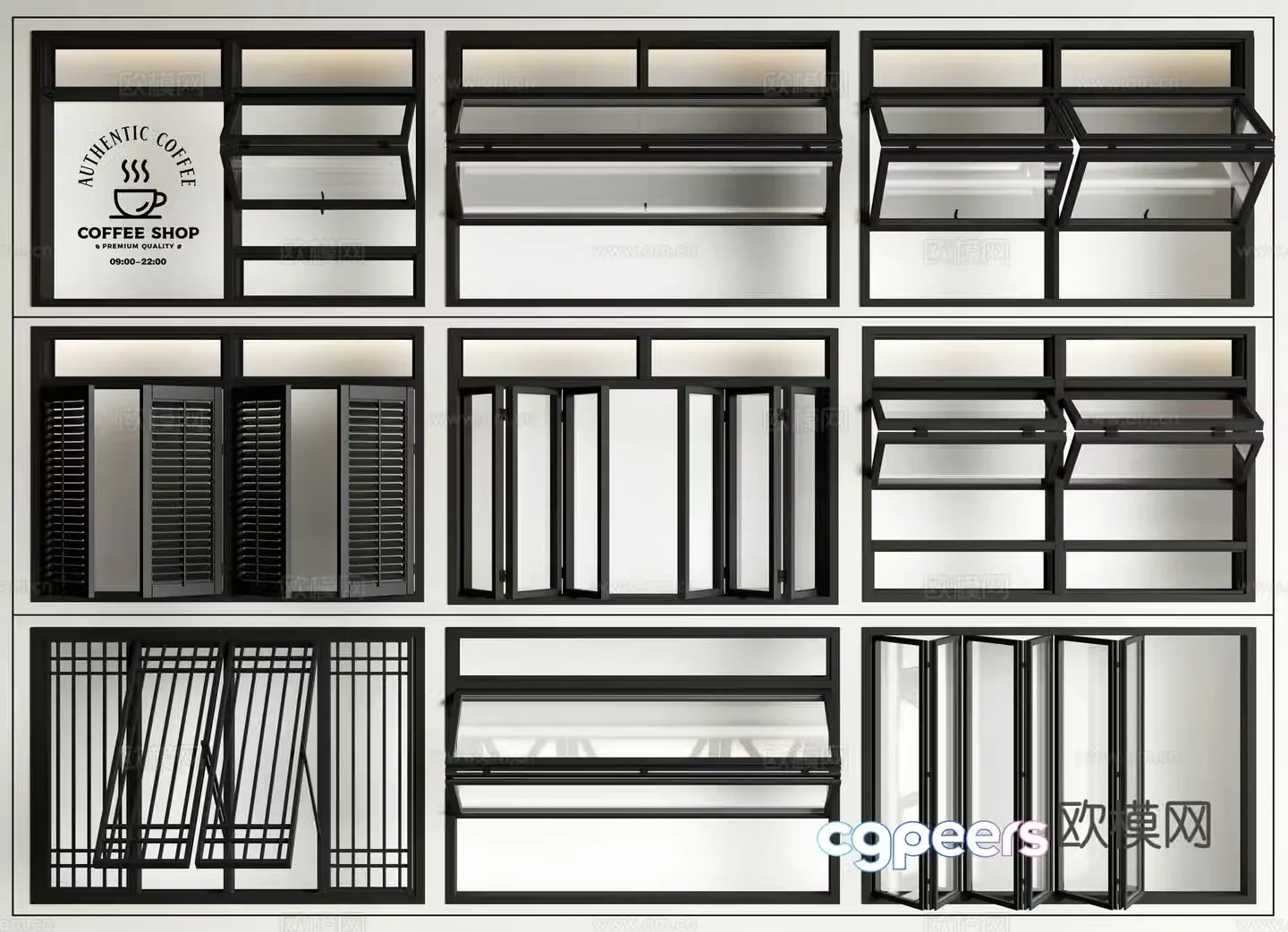 Modern folding windows Folding window combinations Up and down folding windows Cafe sliding windows Louvre 3D model