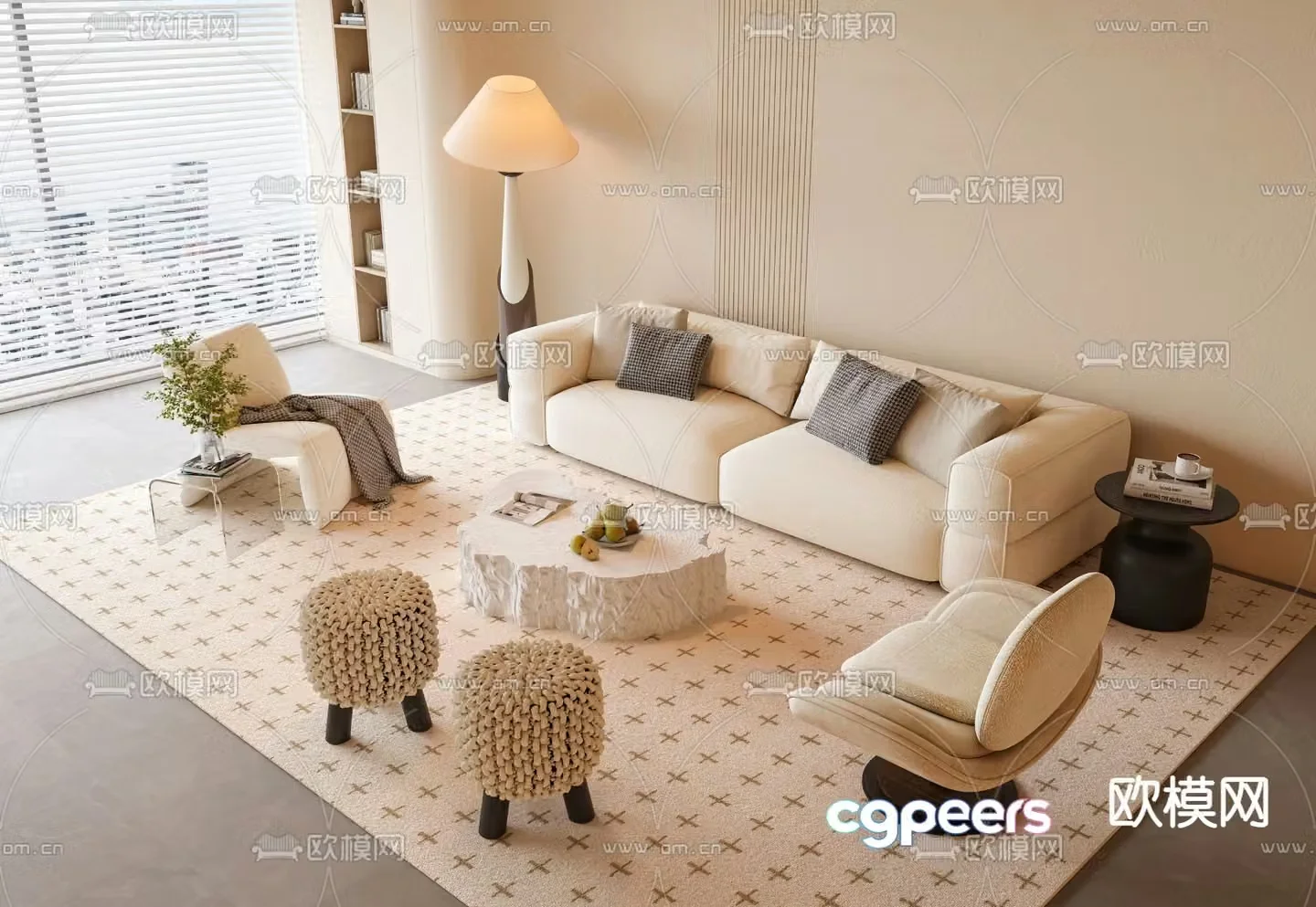 Cream sofa combination upholstered sofa 3d model
