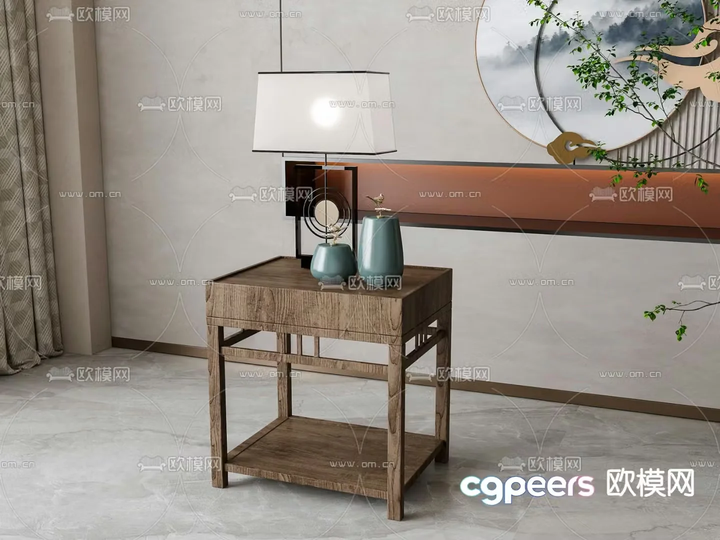 New Chinese style bedside table 3d model