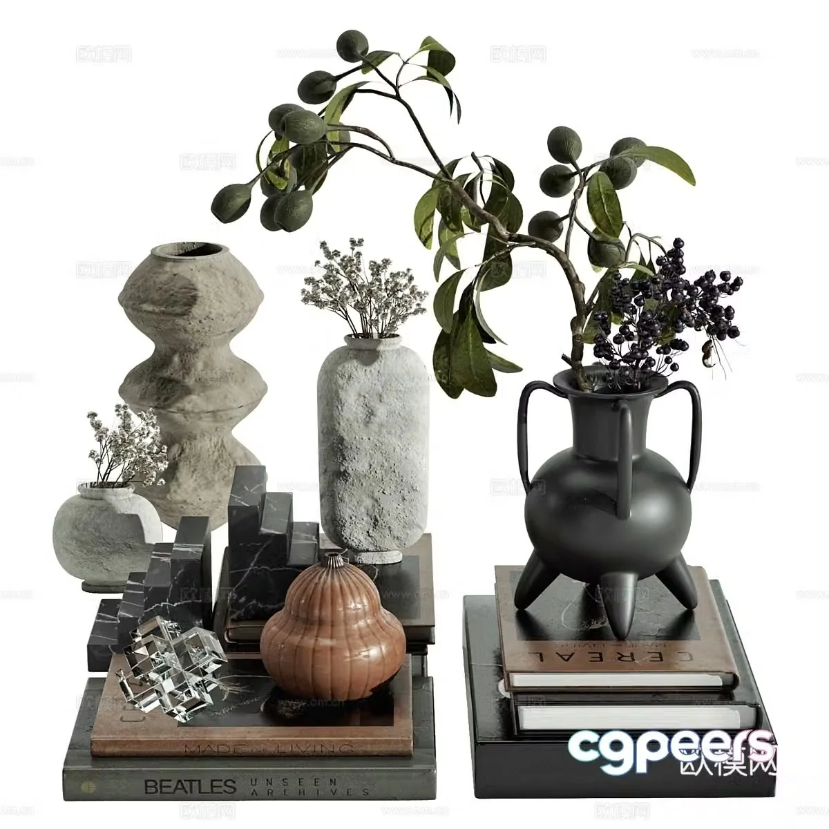 New Chinese style jewelry ornaments books vases 3D model