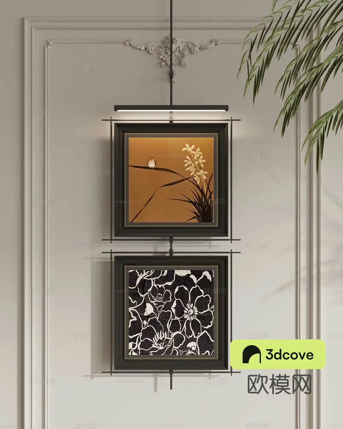 Middle-aged style hanging paintings flower paintings decorative paintings 3D model