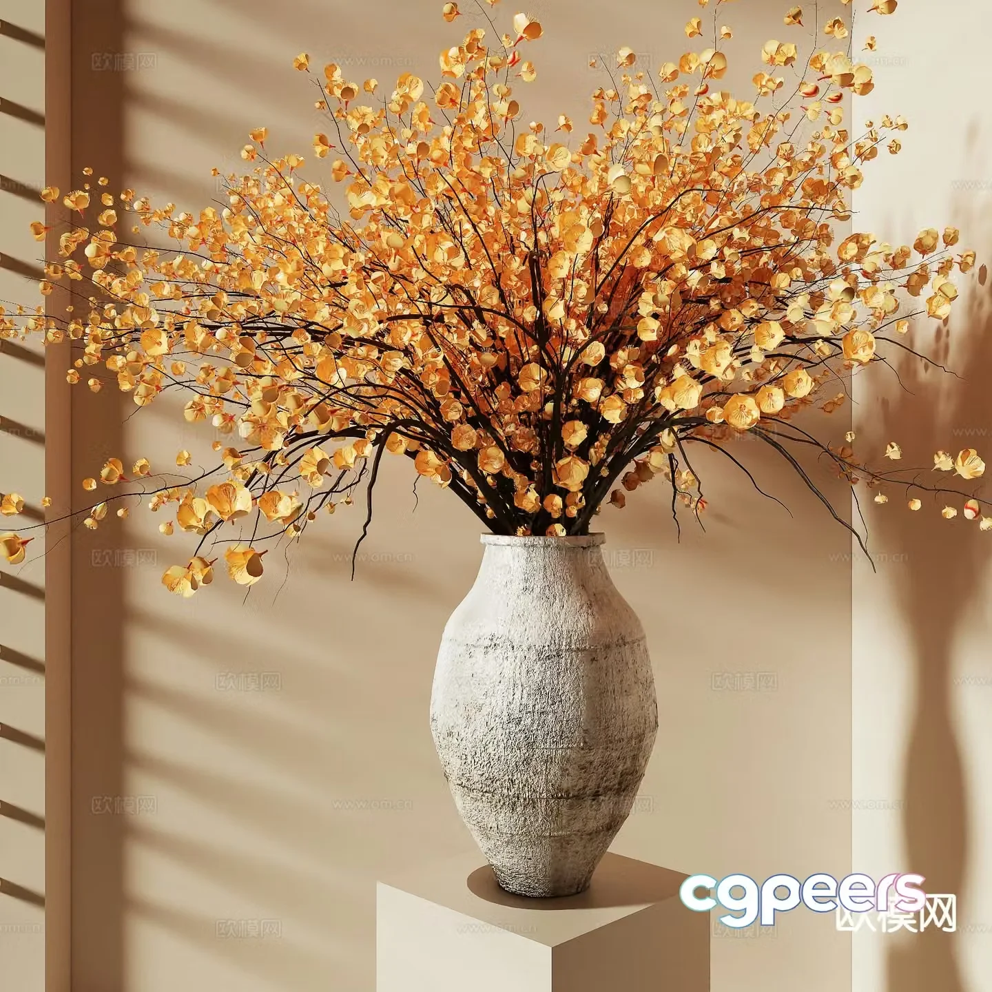 wabi-sabi clay pot vase floral arrangement flower arrangement 3d model