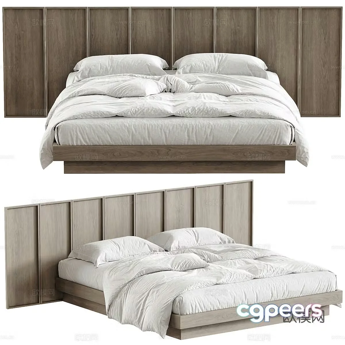 New Chinese style fabric double bed 3D model