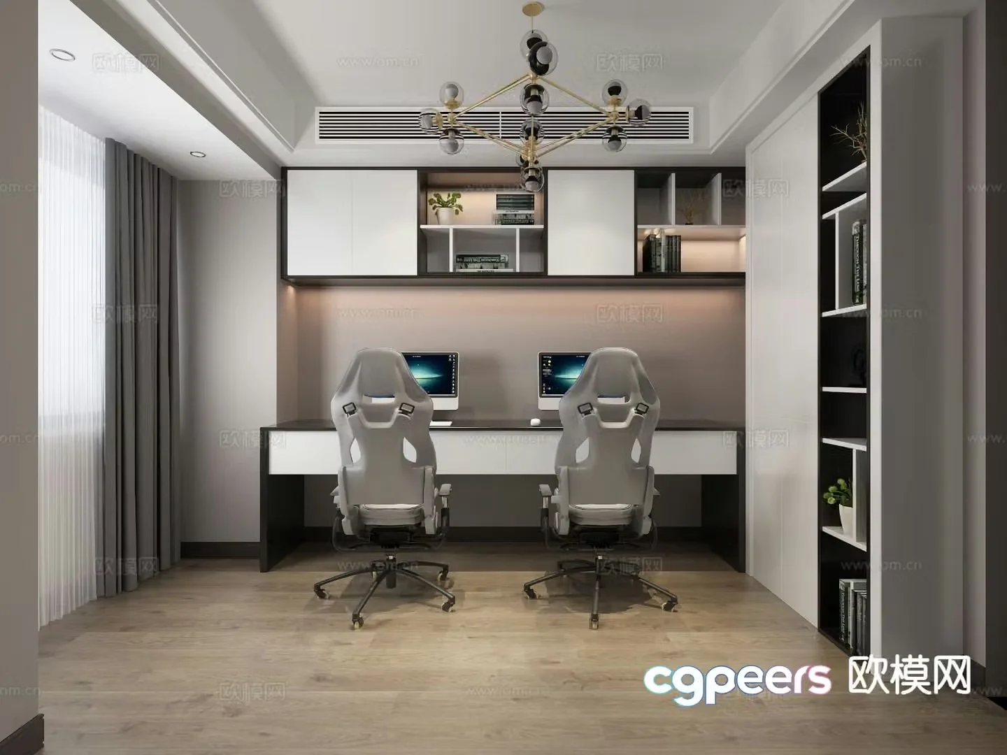 Modern double study computer room 3D model