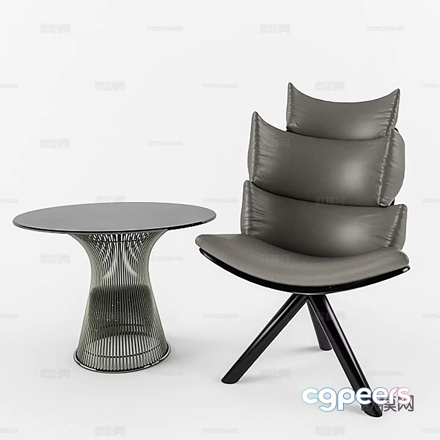 Modern casual chair leather chair single chair chair coffee table combination 3D model