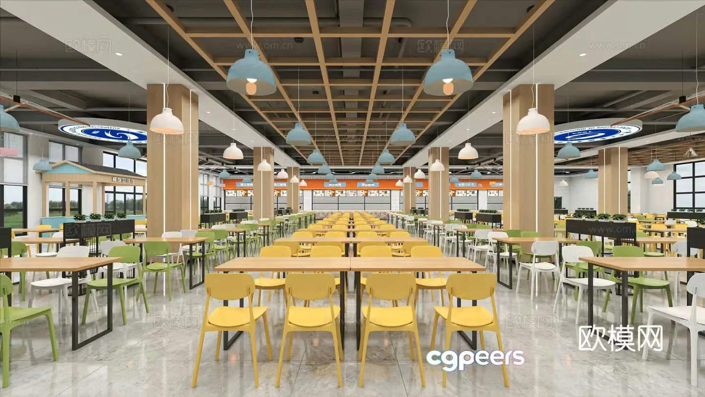 School cafeteria university cafeteria 3d model