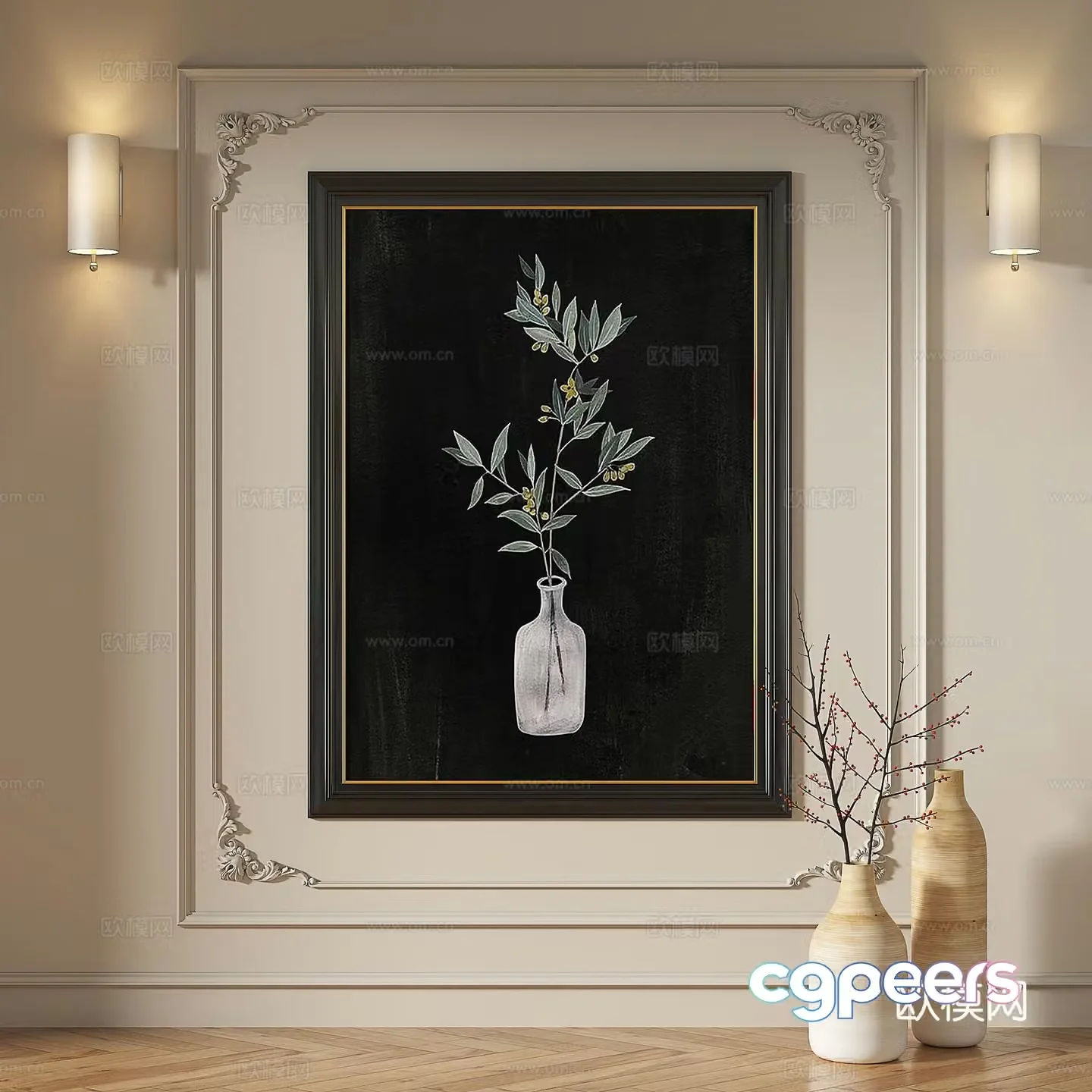 French retro medieval modern European classical decorative painting 3d model