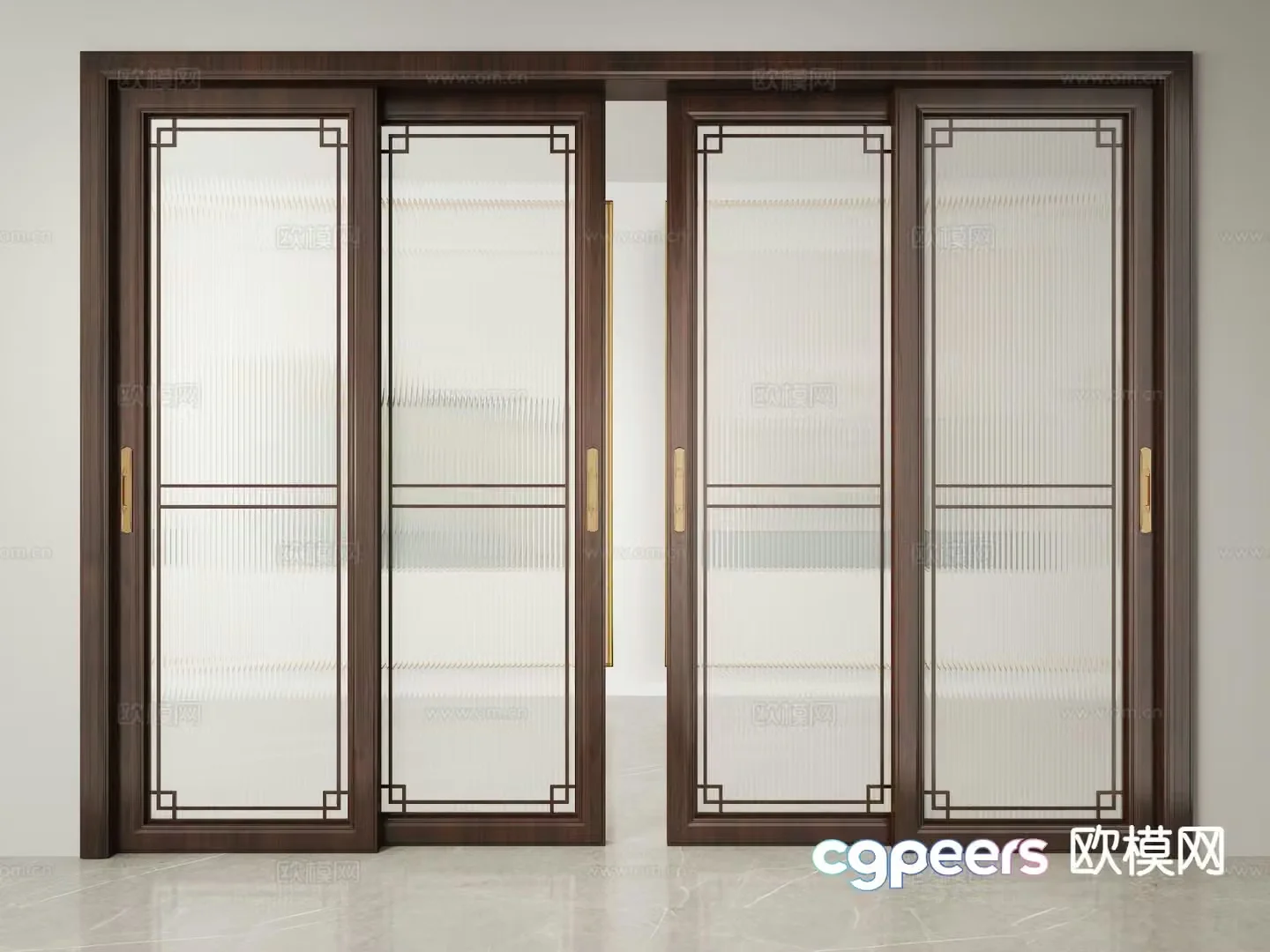 New Chinese style glass door sliding door 3D model