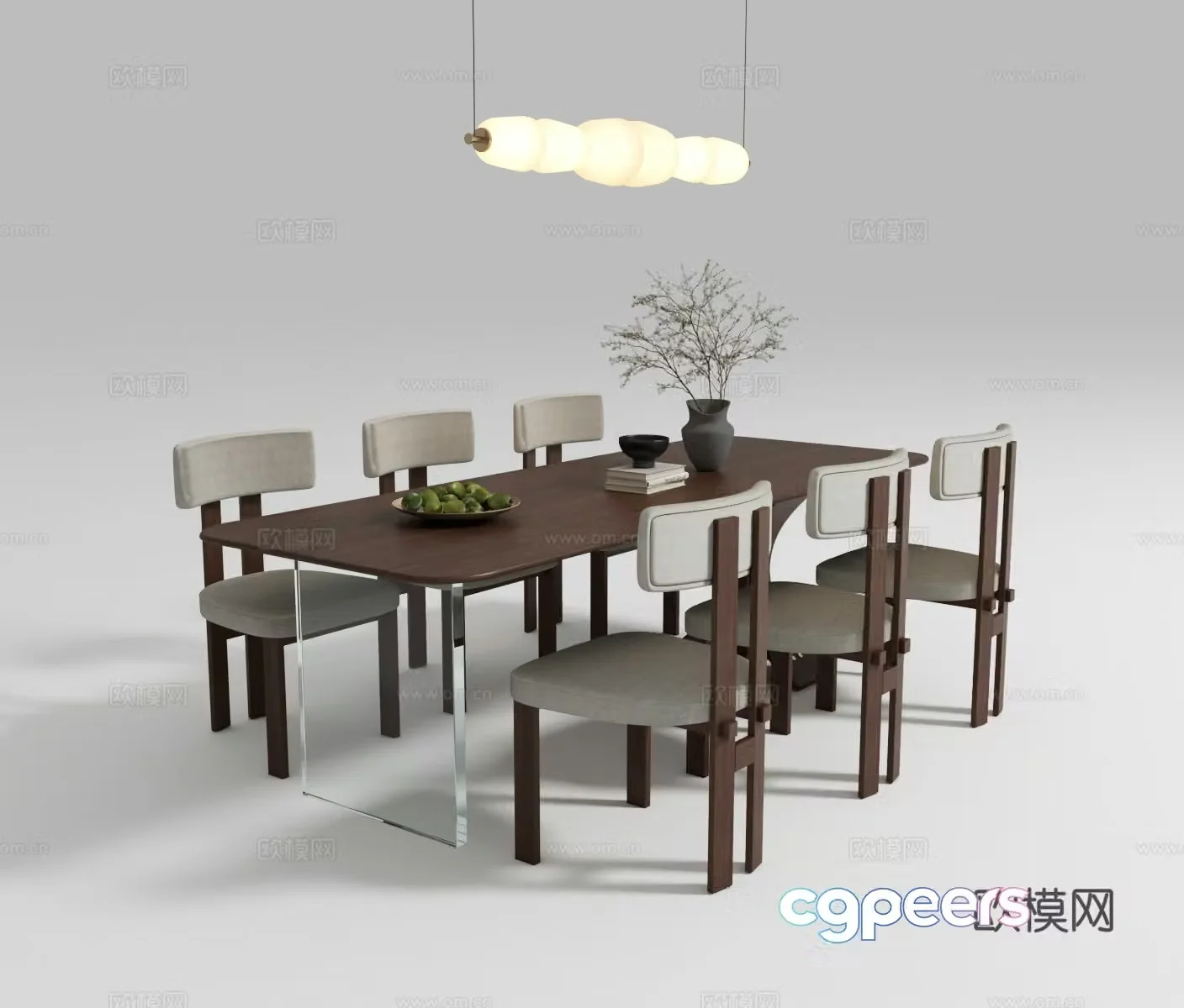 French medieval dining table and chair combination 3D model