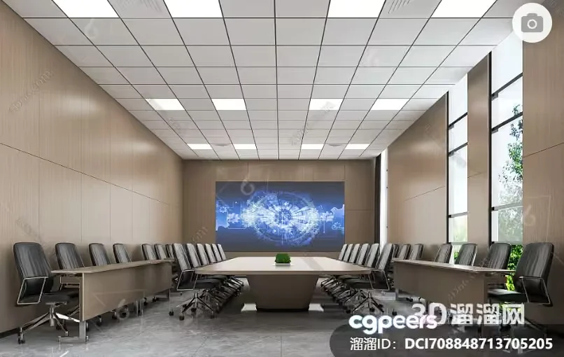 A Conference Room With A Large Screen And Chairs 3D Model – 2447 – VRAY Render