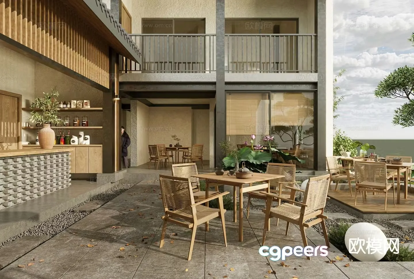 New Chinese style homestay courtyard outdoor cafe 3D model