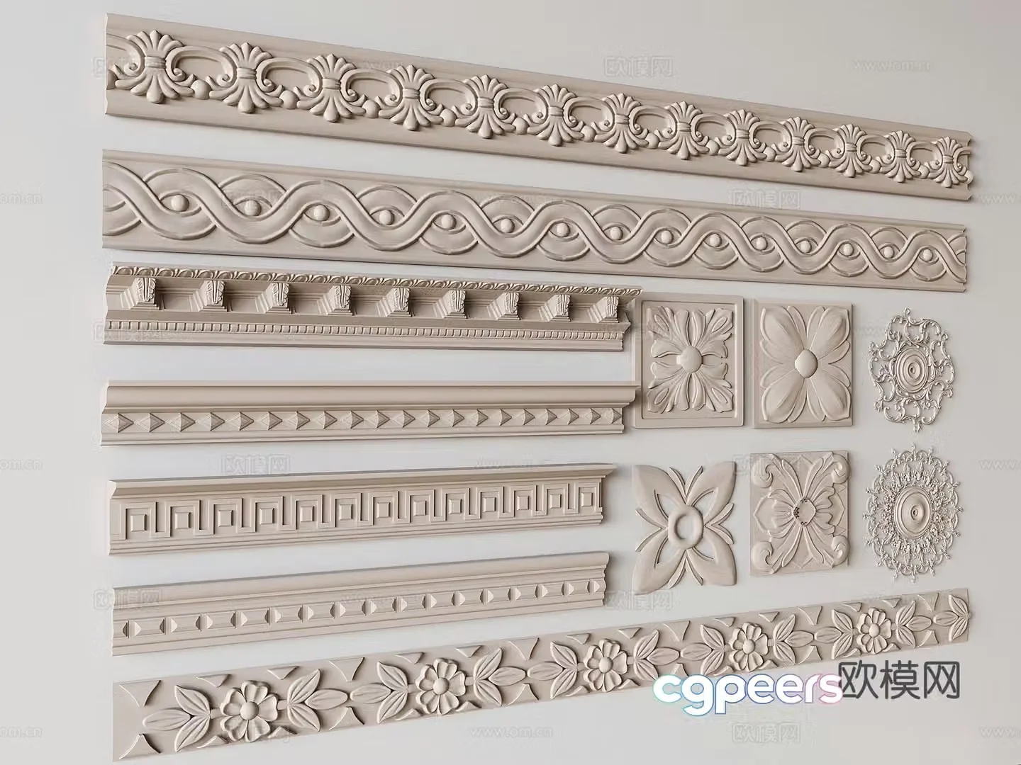 French carved lines plaster lines waist lines 3D model