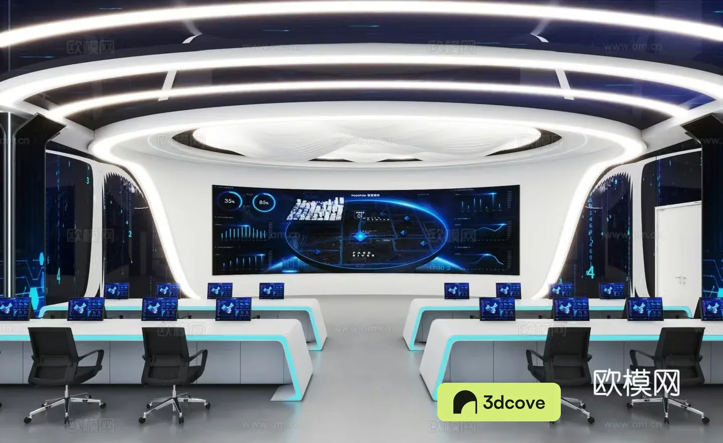 Modern command center dispatch room monitoring room