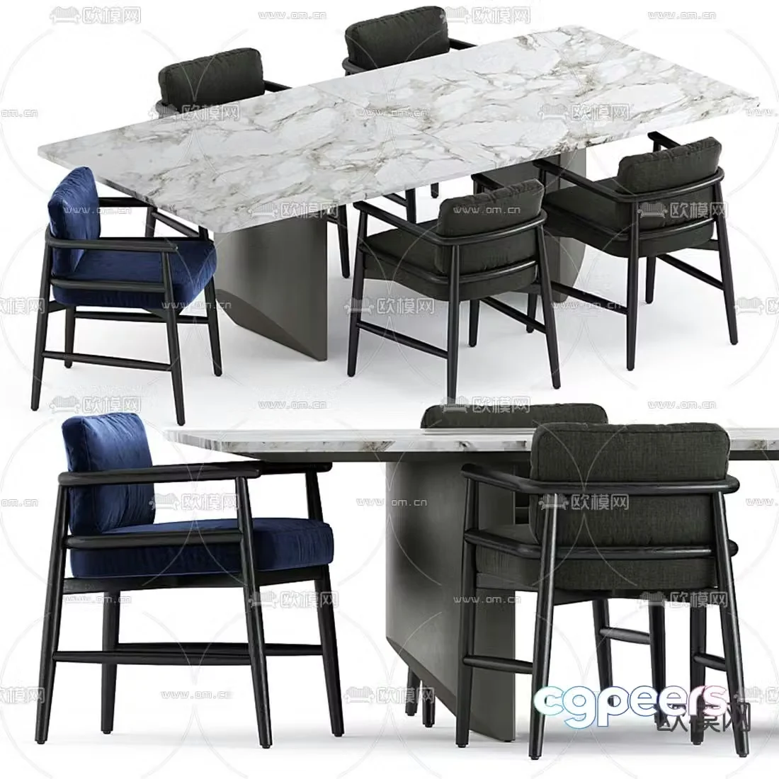 Minotti bar dining table and chairs 3d model
