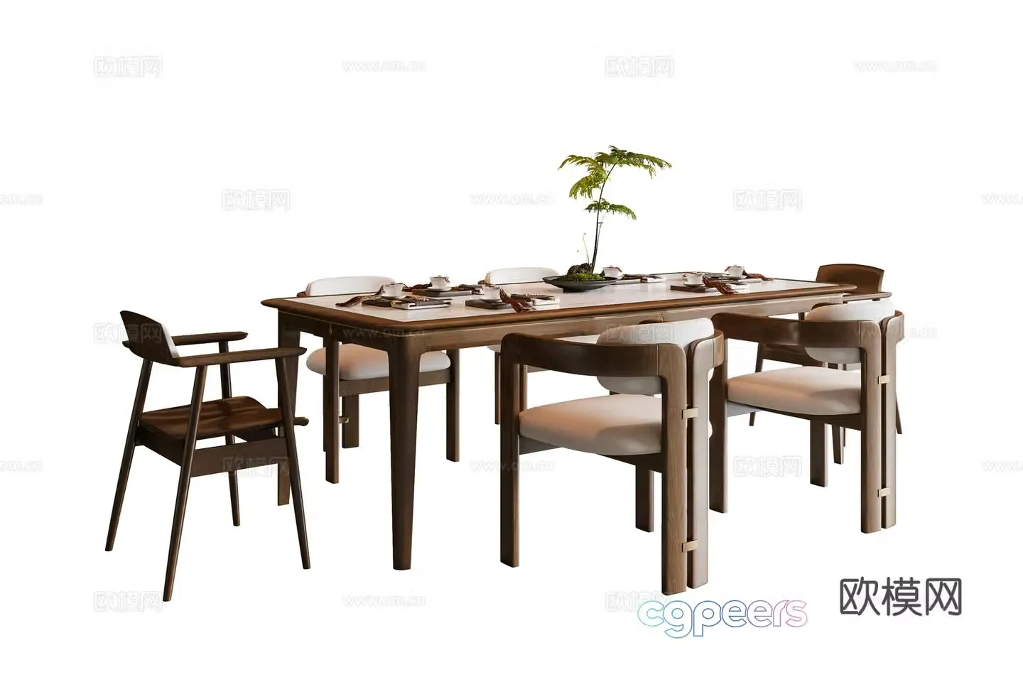 New Chinese Song style dining table and chairs Solid wood dining table 3D model