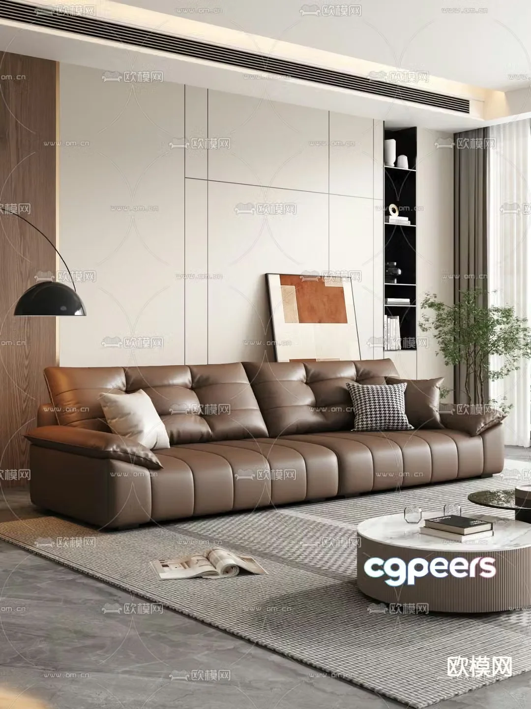 Double sofa leather sofa 3d model