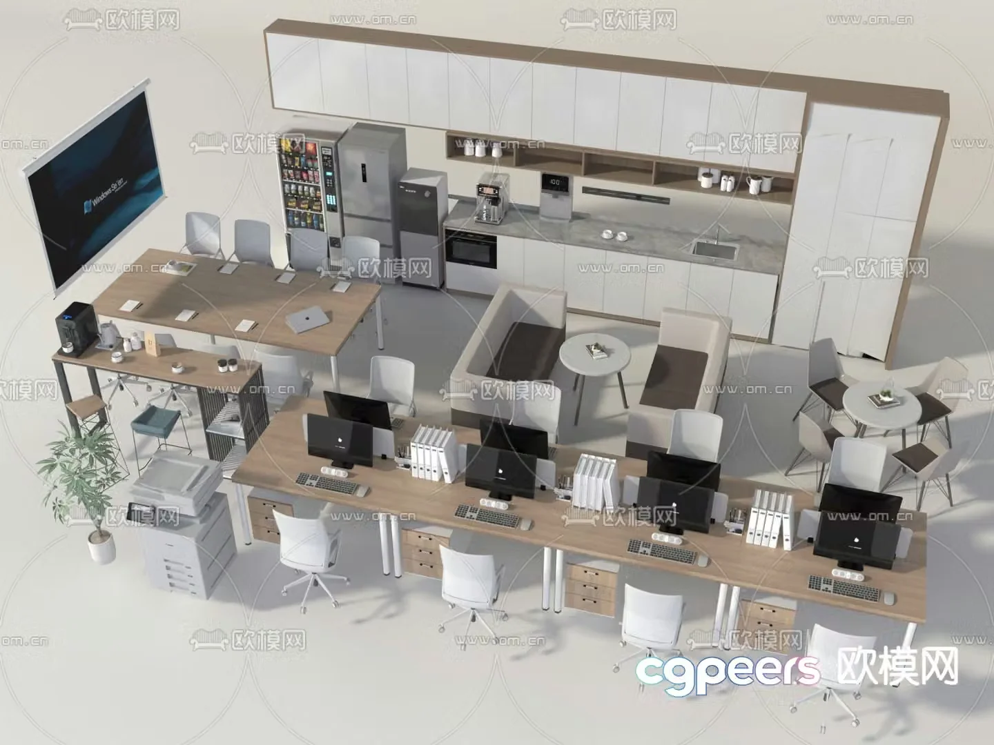 Office desk chair card position water bar 3D model