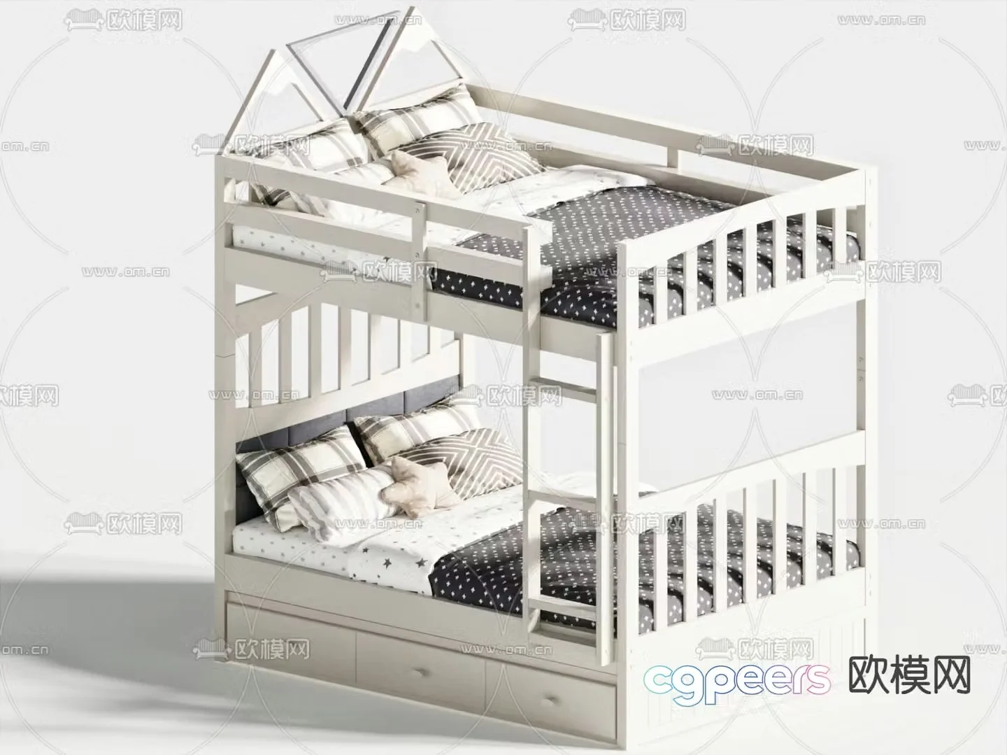 Modern children’s bed bunk bed two-story bed 3d model