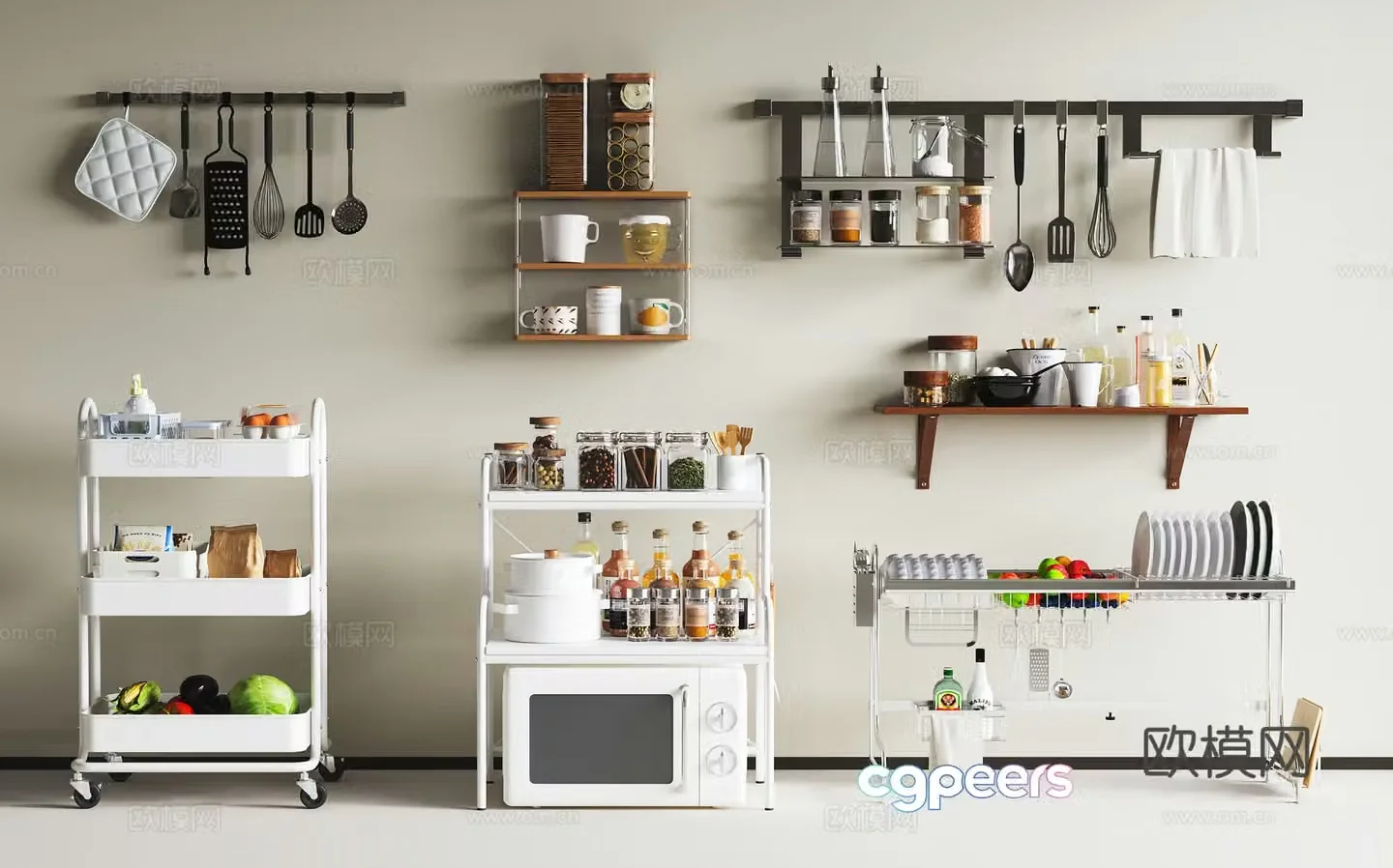 Kitchen storage rack Kitchen accessories ornaments Italian kitchen storage rack Nordic cream storage rack 3d model