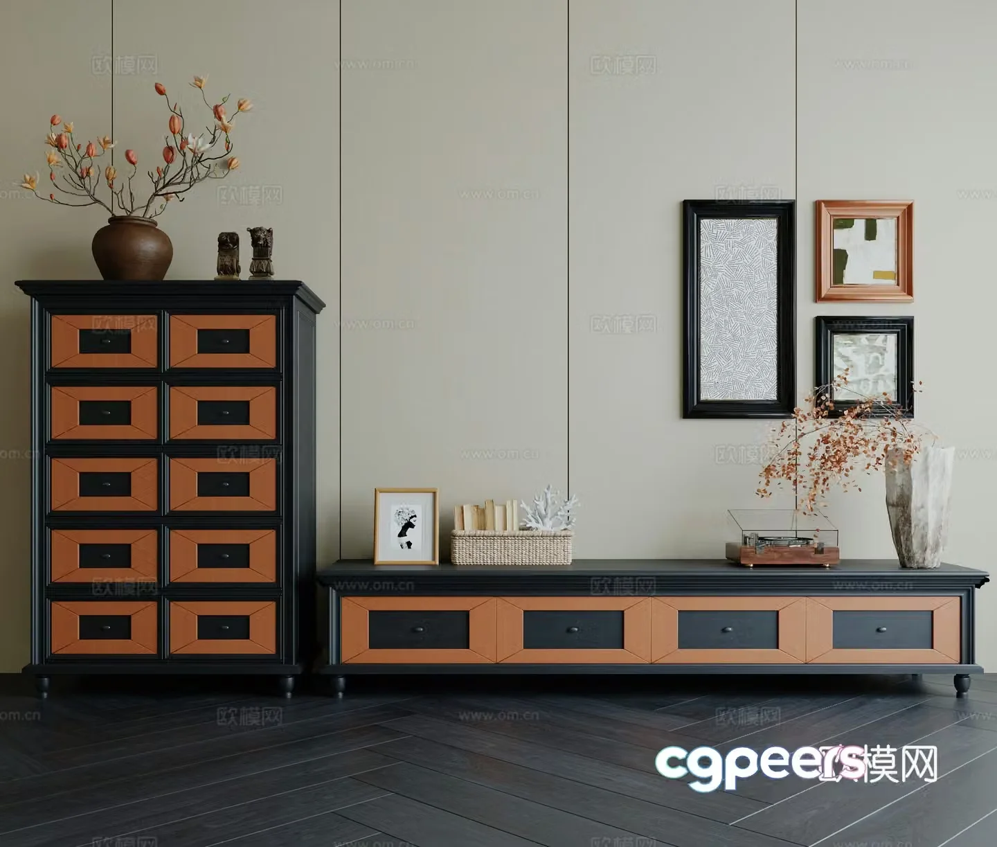 Medium style TV cabinet chest of cabinet 3d model