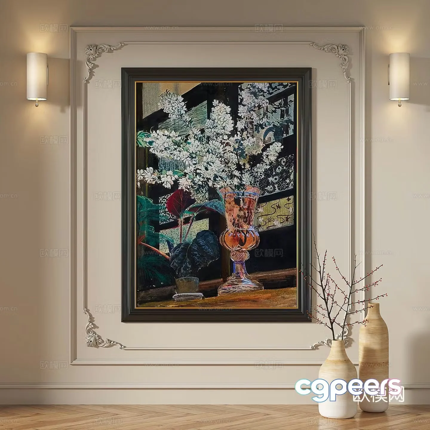 French retro oil painting modern light luxury abstract decorative painting 3d model