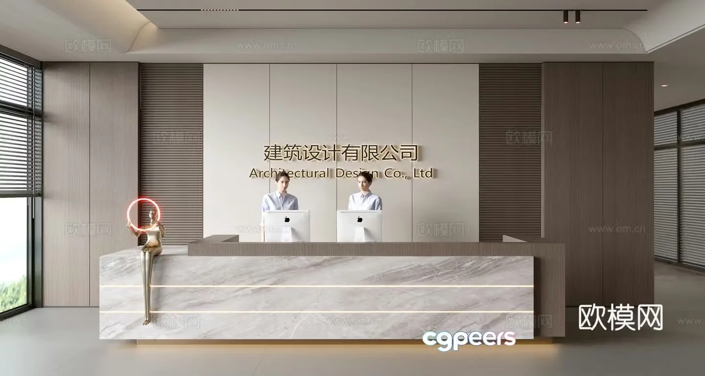 Modern company front desk reception area bar reception desk service desk company front desk background 3D model