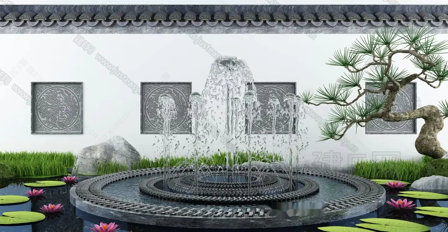 A Serene Water Feature 3D Model – 4938 – VRAY Render